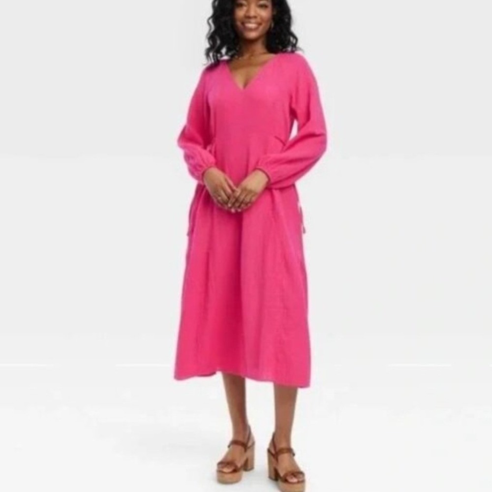 Universal Thread Pink Cotton Gauze Maxi Dress V-Neck Balloon Sleeve XXL